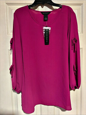 Investments Tie Sleeve Blouse in Pink Size Medium NWT